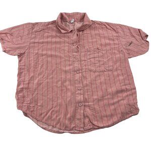 Bliss Womens Small Pink Striped Short Sleeve Button-Up Shirt